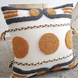 Set of Bohemian Modern Decorative Pillow Cases with Orange and Gray Accents